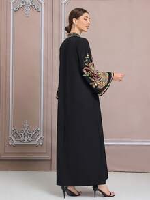 Black Embroidered Lightweight Middle Eastern Dubai 3D Oversized Pattern Rope Embroidery Rhinestone Elegant Dress - Black - View 8
