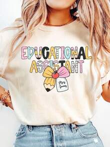 1pc Personalized Educational Assistant Teacher Coquette Bow Shirt, Custom Assistant Teacher Tee, Back To School T-Shirt, Teacher Appreciation, 100% Cotton, S-2XL - trắng - Xem 1