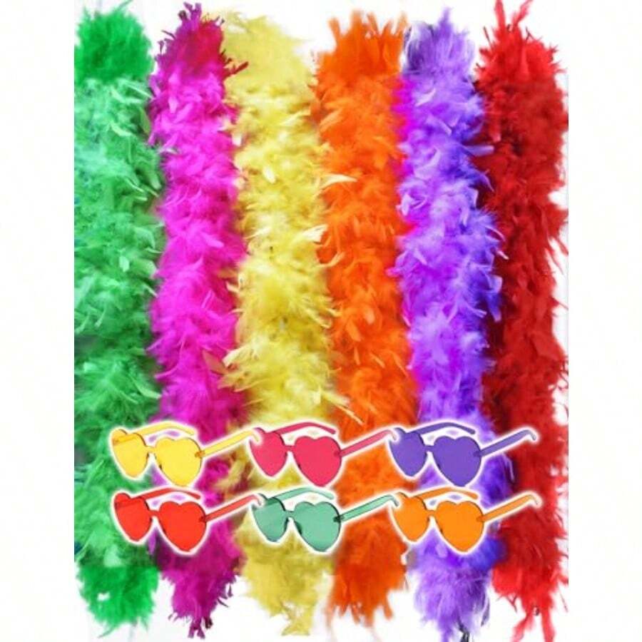 Colorful Feather Boa 6 Pack 6.6ft Turkey Boa For Wen For Bachelor Party Halloween With Heart Unglae - 6 Colors - View 1