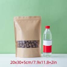 50 túi giấy Kraft tự đứng có cửa sổ sọc mờ, thích hợp để bảo quản và đóng gói cà phê, trái cây khô, gia vị, bánh quy, phô mai, kẹo, v.v. trong gia đình. Cũng thích hợp cho các dịp lễ, kỷ niệm, họp mặt gia đình, sinh nhật, đám cưới, tiệc tùng, đóng gói quà tặng. Có thể sử dụng để hàn kín bằng nhiệt trong thương mại. - màu nâu - Xem 24