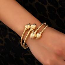 双扭纹铁丝钉喷砂花朵双心超人气开口手链 - 金色 - 查看 1