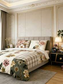 3Pcs Luxury Vintage Floral Plaid Patchwork Duvet Cover Pillow Pattern Is Random Duvet Cover Set (1 Duvet Cover + 1/2 Pillowcase Without Pillow Insert), Bedding Set, Soft Warm And Cozy Bedding Set For Bedroom, Guest Room, Dormitory Decoration Set Rose Plant Print Soft Skin-Friendly Luxury Bedding - Multicolor - View 2