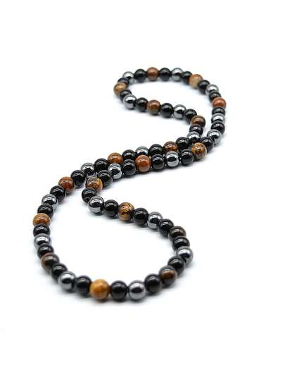 1 chiếc vòng cổ choker đính đá hematit mắt hổ kiểu cổ điển 8mm, bảo vệ ba lớp, giảm lo âu, co giãn, dành cho nam giới.