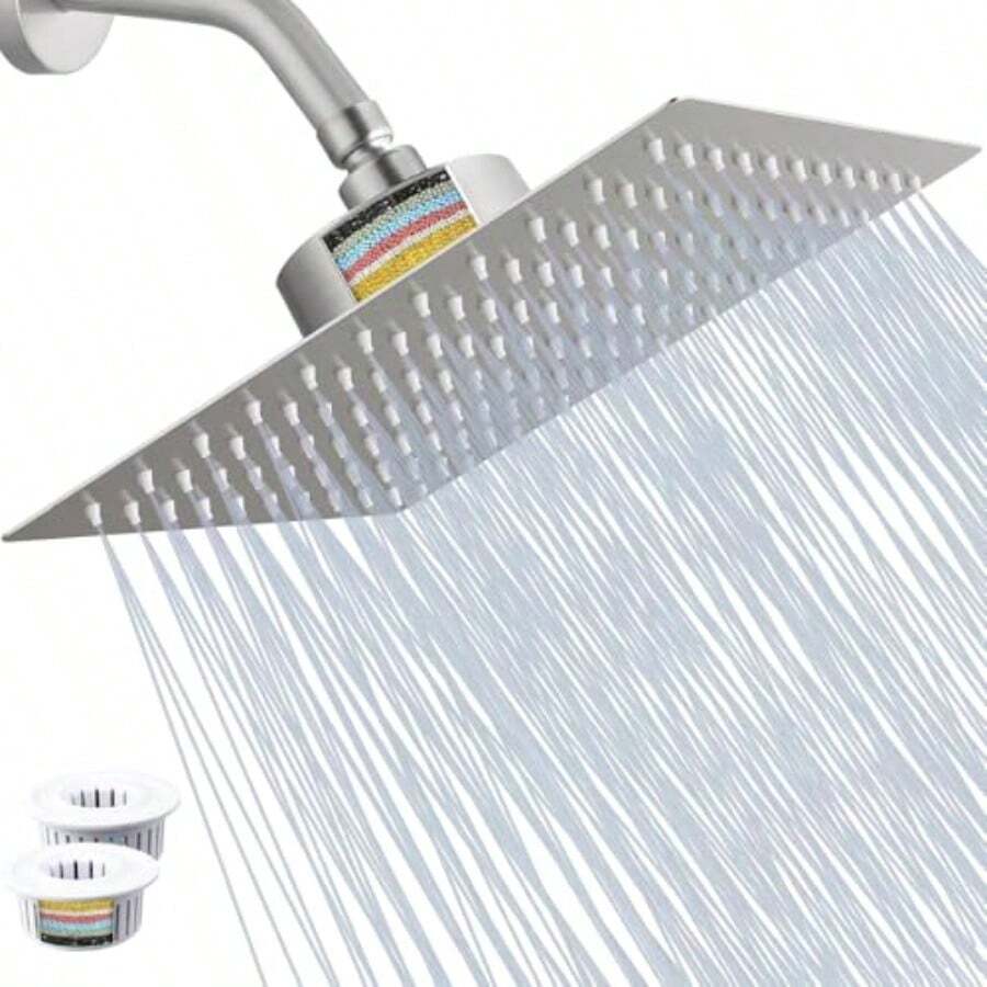 Regaderas Cabezal de Ducha de 8' con 25 Etapas Filtro Ducha De Alta Presión De Acero Inoxidable con 2 PCS Cartuchos Filtro Regaderas de Lluvia de Alta Presión para Baño Agua Dura Eliminar y Olores - como en la foto - Ver 1