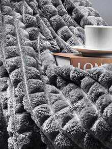 Latu Magazine Manta Coberta Cobertor Grosso Queen 320g/m² 2,40m x 2,20m Alto Relevo Flannel Luxo Macio Inverno - Salgueiro Cinzento - Visão 5