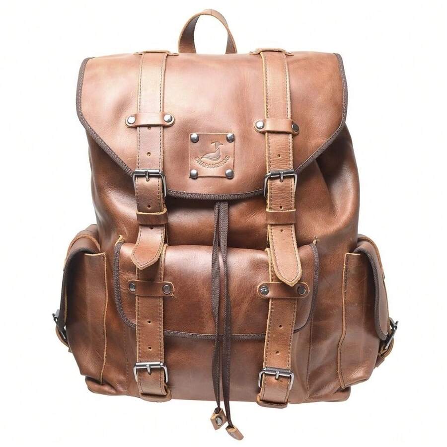 Reinforced Leather Backpack For Hiking, Traveling, Camping, Water Resistant, Padded Strap, Pilgrim Style - 芥末黃 - 查看 1