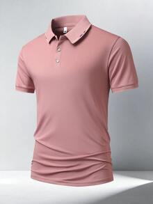 1件男士夏季短袖 Polo 衫，鈕扣門襟領，適合商務通勤、高爾夫、休閒聚會 - 粉色 - 查看 4