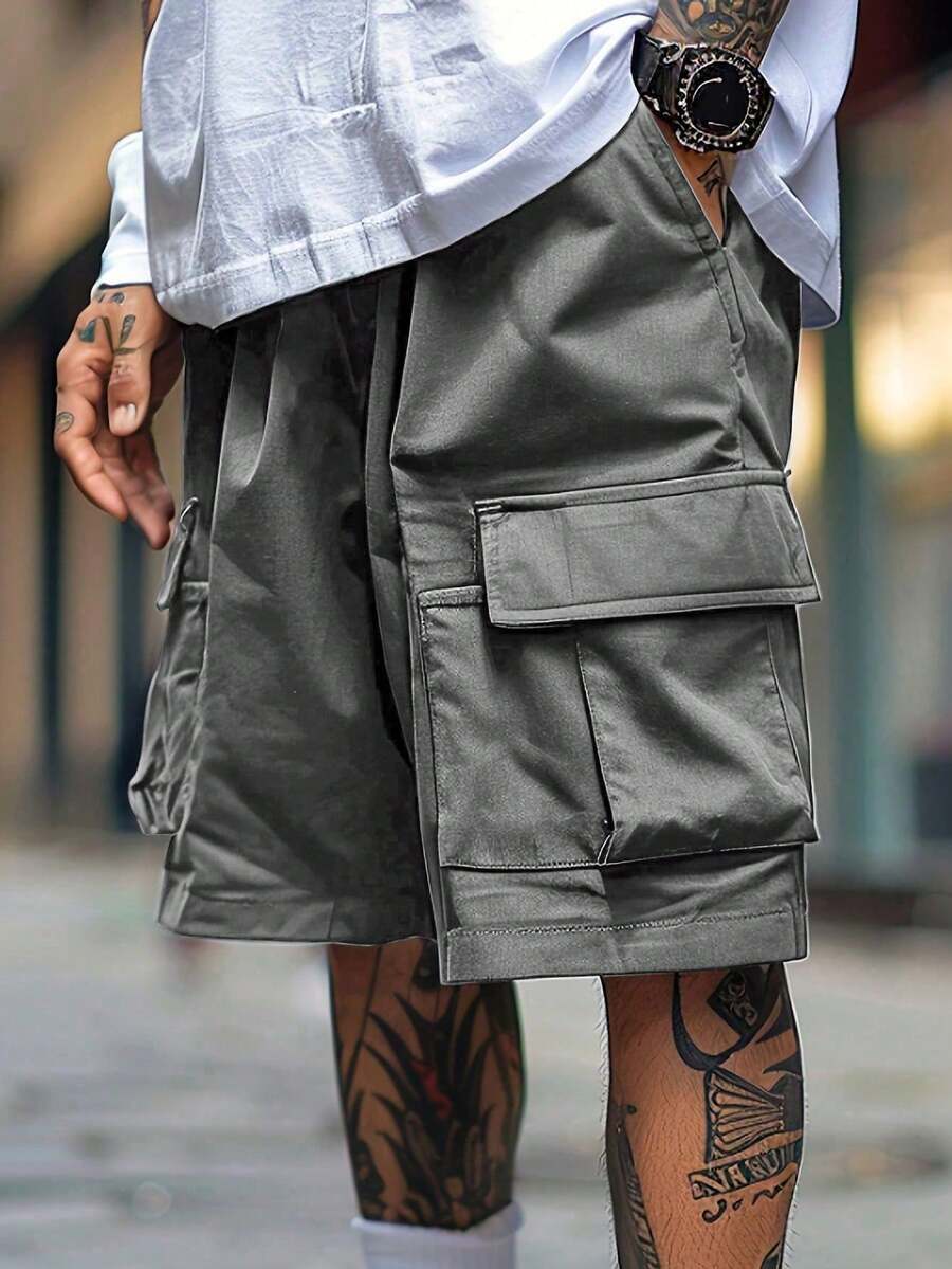 HEYKESON Men's Casual Solid Color Cargo Shorts