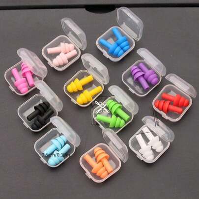 2 Sets Random Color Silicone Waterproof Swimming Earplugs, Noise Cancelling Earplugs For Swimming, 3-Piece High Quality Silicone Swimming Earplugs And Nose Clip Set - Adult Waterproof Noise Cancelling Set, Ear And Nose Protectors For Swimming And Sleeping, Anti-Slip Design (Box Packed), Spiral Rubber Earplugs, Creative Solid Color Random Color Noise Cancelling Earplugs, Suitable For Bedroom, Travel, Office, School, Back To School Supplies