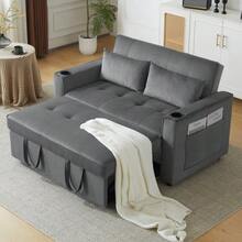 Foldable Sofa Bed, Multifunctional Sofa With Sleeping Function, Sofa Bed With Cup Holder And Cushions, Suitable For Living Room, Bedroom, Home Theater Apartment - Gray - View 4