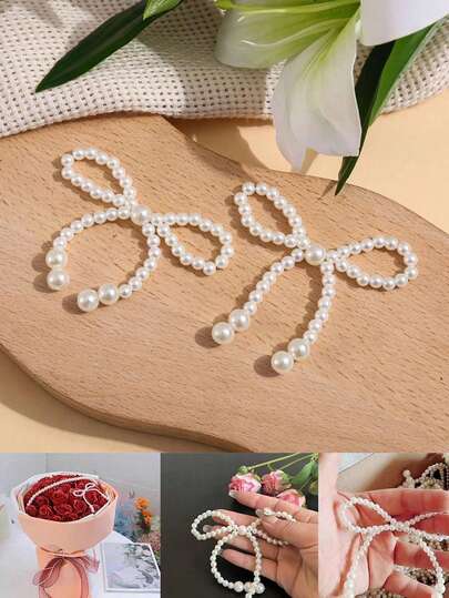 Bộ 5/10 chiếc nơ ngọc trai giả trang trí, dây ngọc trai trang trí tiệc, phụ kiện bó hoa hồng cho người bán hoa, thích hợp cho cửa hàng hoa, nghệ thuật cắm hoa hồng, tiệc lễ hội, trang trí bao bì hoa DIY, nơ trang trí, bộ trang trí bánh lãng mạn, sinh nhật, kỷ niệm, đám cưới, trang trí mùa thu.