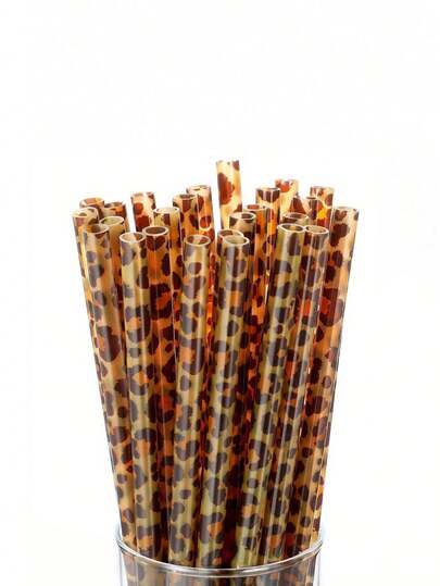 Paille en plastique réutilisable à motif léopard, comprend 1/2 brosse de nettoyage, matériau PP durable, convient pour les tasses de femmes, la boisson, les fêtes à thème d'animaux sauvages, Halloween, Noël, Nouvel An, accessoires de boisson de fête, design mignon, paille en plastique durable, paille à imprimé léopard, paille à imprimé léopard, paille à imprimé léopard, accessoires de bouteille, manchon de paille