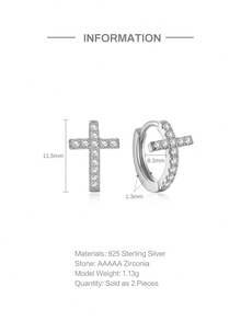 1 Đôi bông tai vòng nhỏ nhắn, thanh lịch bằng bạc sterling 925 mạ vàng 18K/bạc đính đá CZ hình thánh giá, không gây dị ứng, ít gây kích ứng, thích hợp làm quà tặng cho phụ nữ và bé gái, đeo hàng ngày, dự tiệc hoặc đám cưới. - Bạc - Xem 5
