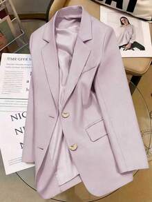 Blazer elegante de diseño con botones de unicolor para mujer talla grande, primavera - Púrpura malva - Ver 7