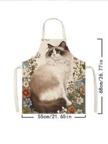 1 pieza, Delantal de poliéster con patrón de gato lindo, adecuado para cocinar, hornear y jardinería - se puede usar como atuendo para la cocina y el comedor. - Multicolor - Ver 10