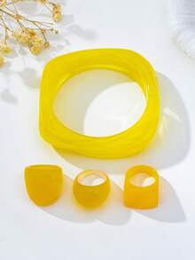 Bộ trang sức nữ 4 món, kiểu dáng retro thanh lịch với vòng tay và nhẫn acrylic, thích hợp cho đi biển, dự tiệc, tiệc chiêu đãi và đeo hàng ngày. - Màu vàng - Xem 3