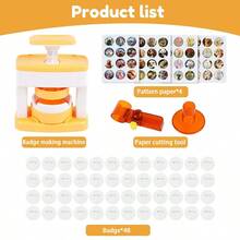 1 Set Máquina para hacer insignias, 55mm (2.16") Creador de botones de alfiler DIY con 48 patrones y piezas de botones, Máquina de prensa creativa multifuncional portátil con kit de perforación de insignias y cortador circular, Regalo ideal de artes y manualidades para fiestas, proyectos escolares, sin instalación - Multicolor - Ver 5