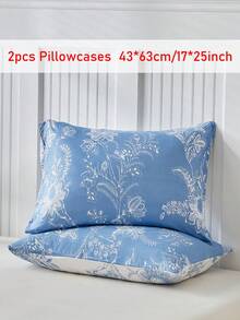 2件装蓝色花卉印花装饰抱枕套，农舍风格简约清新抱枕套，四季皆宜，家居装饰，柔软透气，可机洗，精美礼品，不含枕芯 - 藍色 - 查看 11