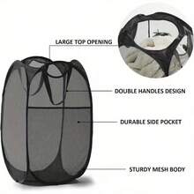 1pc Foldable Mesh Laundry Basket, Breathable Dirty Clothes Storage, Toy & Miscellaneous Items Organizer - Dusty Blue - View 4