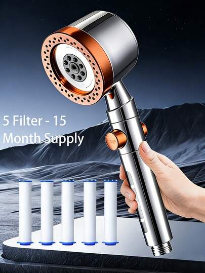 5-Mode Adjustable Handheld Shower Head With Built-In Filter, German Quality High Pressure Handheld Shower, 5-Setting Adjustable Water Flow And Built-In Filter, Easy Wall-Mounted Installation, Polished Surface, Ideal For Home, Hotel, Apartment, Shower Room And Gym Bathroom, Essential Accessory For Modern Bathroom And RV, Upgrade Your Bathroom For A Luxurious Bathing Experience, Perfect For Bathroom Renovation And Holiday Gifts