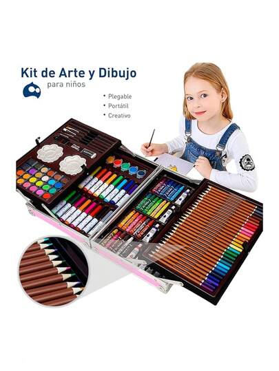 Kit de Dibujo Bluelander con 145 Piezas (Maletín Portátil Rosa)