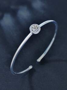 Brazalete de plata S925 con moissanita, diseño de pavé de moissanita redonda, minimalista y de lujo, adecuado para uso diario y como regalo del Día de San Valentín - Plateado - Ver 2