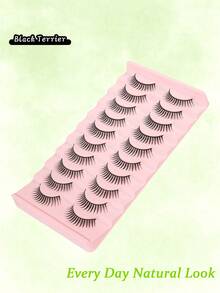 10 Pairs Anime Inspired Wet Look False Eyelashes, Enlarges Eyes, Reusable For Dates, Travel - Black - View 5