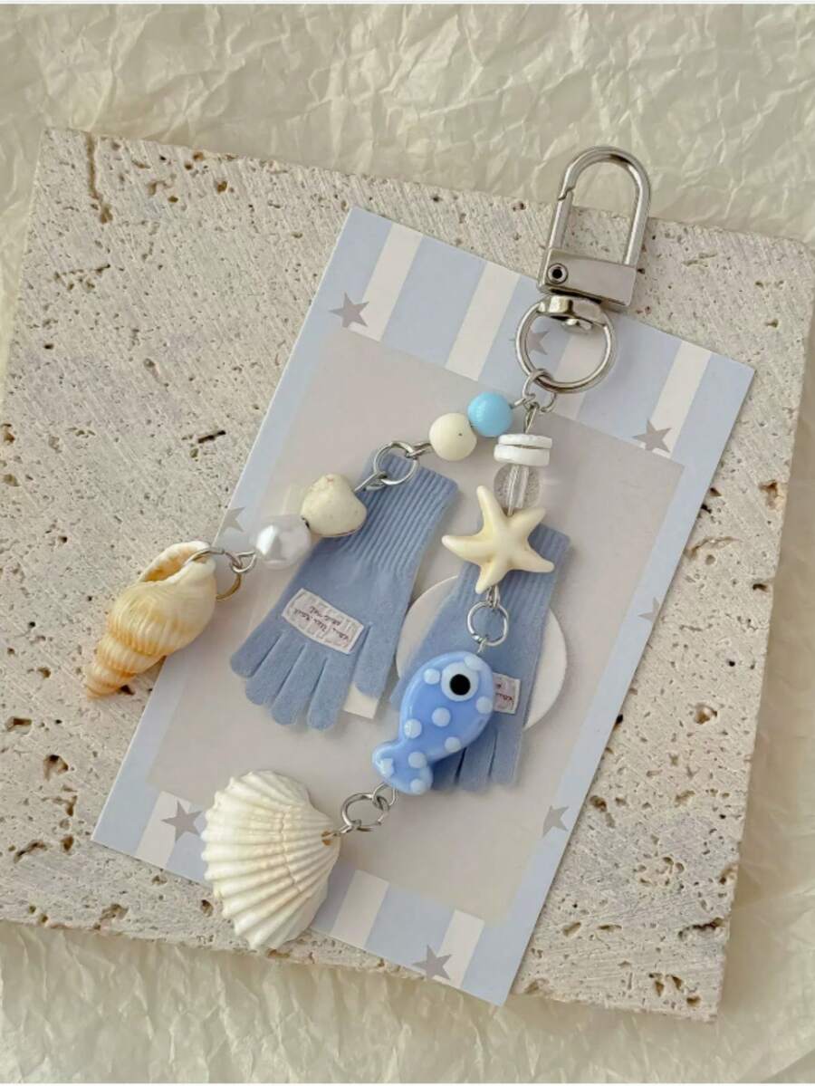 1件夏季海洋风海星贝壳串珠吊坠饰品，青春靓丽，适合女性，可作包包挂饰、手机挂绳、休闲服饰。 - 彩色 - 查看 1