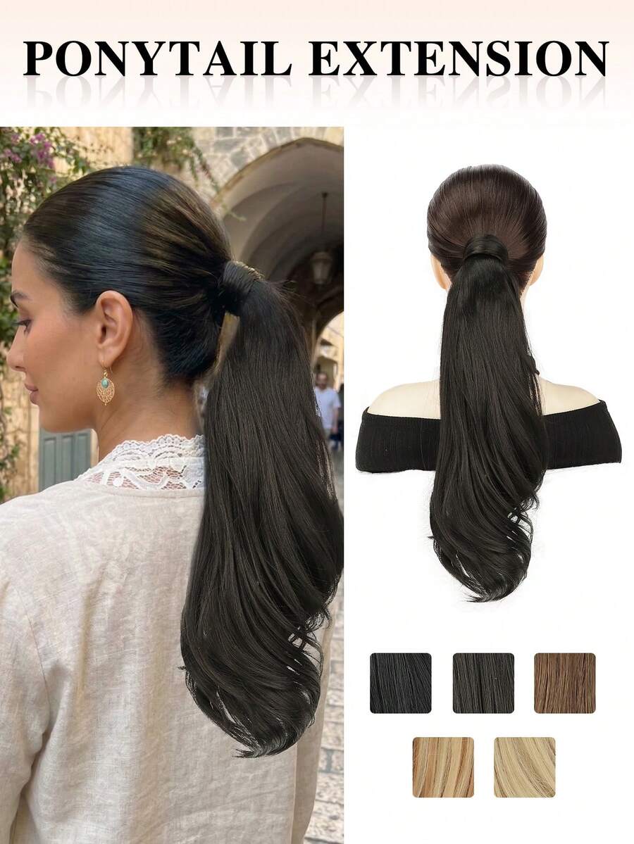 Tóc giả đuôi ngựa dài 16 inch, kiểu quấn quanh, kẹp cài, chịu nhiệt, chất liệu tổng hợp, kiểu tóc thời trang dành cho nữ, thích hợp cho các bữa tiệc hàng ngày và lễ hội âm nhạc. - Nhiều màu - Xem 1