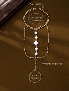 1 pieza Tobillera con colgante de trébol de cuatro hojas elegante y de moda, adecuada para uso diario y vacaciones de mujeres - Dorado - Ver 4