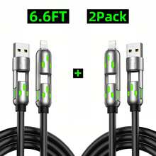 [Buy 1 Get 1 Free] 4 In 1 USB Charging Cable 6.6ft – 240W Max Fast Charging, USB A/Type C/Lightning With Breathing Light, For IPhone,Laptop - View 11