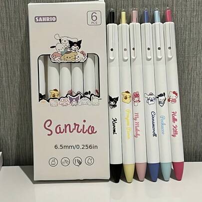 SANRIO 6 chiếc bút nhựa đính đá, có vạch kẻ, không cần lông vũ, không cần pin, món quà lý tưởng cho bạn bè và người yêu, quà Giáng sinh và sinh nhật.
