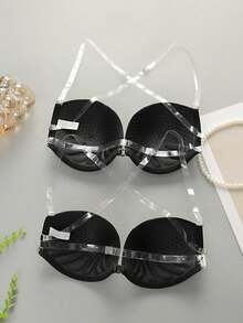 2pcs Women's Solid Color Bras, With Straps And Strapless, Non-Padded Cups - Black - View 2