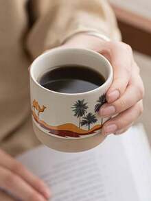 1个中东风情陶瓷马克杯，沙特阿拉伯咖啡杯，沙漠骆驼、棕榈树和仙人掌主题水杯，哑光双色设计，优质陶瓷材质，隔热防烫，4种不同的沙漠景观图案，生动再现中东荒野氛围，适用于咖啡、茶、水和其他饮料，为厨房和办公室增添异域风情，是日常使用和送礼的绝佳选择。 - 彩色 - 查看 3