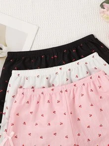 3pcs/Set Spring/Summer New Sweet Girl Style Strawberry Print Pajama Pants With Bow, Women Loose Comfy Sleepwear - Multicolor - View 4