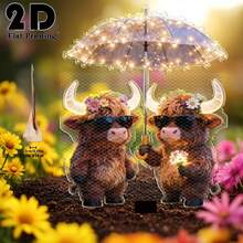 2D Flat Acrylic Illuminated Highland Cow With Umbrella Flower Garden Decor Stake, Outdoor Yard Garden Lawn Decoration, Ideal Gift For Friends, Garden & Lawn Decor - 520 - View 7