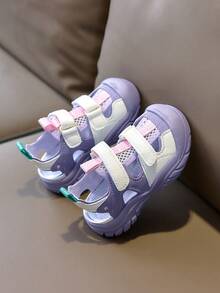 1 Pair Purple Children/Infant/Toddler Outdoor Sandals, Beach Shoes, Rain Shoes, Soft Bottom, Non-Slip, Hook And Loop Closure, Fashionable Solid Color, Cute Open Toe Sandals, Breathable, Quick Drying, Suitable For Spring/Summer, Beach, Outdoor Play - Purple - View 5