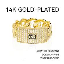 Hip Hop Rapper 5A+ CZ Stone Paved Bling Ice Out Cuban Chain Logo Finger Rings For Men Jewelry Golden Color Drop Shipping - 金色 - 查看 9
