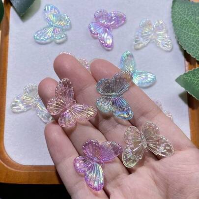 5/30/50pcs Colorful 3D Acrylic Butterfly Ornaments, DIY Craft Supplies For Hair Clips, Terrarium, Aquarium, Home Decor, Garden Decoration, DIY Landscaping, Micro Landscape