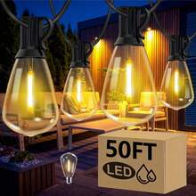 ST38 LED Outdoor String Lights 50/100FT, IP44 Waterproof, Patio Lights With 13/25 Edison Vintage Bulbs,1W/Bulb,Outside Hanging Lights Waterproof For Porch, Deck, Garden, Backyard, Balcony, 2700K Dimmable. - 美規A型插(110-127V) - 查看 10