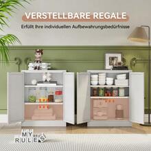 88 Cm High, Freestanding Storage Shelf In White Metal – Kitchen Cabinet With Height-Adjustable Shelves, Ergonomic Handles, Assembly Required, Space-Saving Kitchen Storage. - 白色 - 查看 5