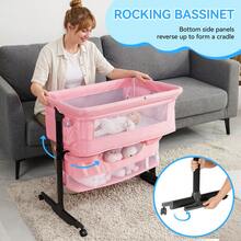 3-In-1 Baby Crib, Baby Bed,Baby Bassinet,Boasting Effortless Smooth-Gliding Wheels, Height-Adjustable Frame, Gentle Rocking Motion, Breathable Mesh Panels For Optimal Airflow,Bedside Bed For Babies,Essential Goodies For Growing Kids, Baby Need,Baby Stuff, Essential For New Mothers,Newborn Gift - Pink - View 4