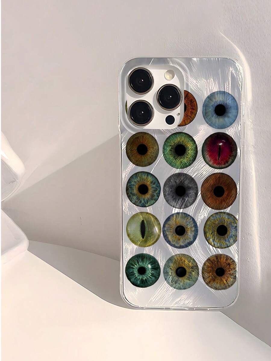 1个时尚艺术恶魔之眼标语图案防水防指纹防刮透明IMD软面光滑手机壳，适合表白、送给朋友、家人、情侣、生日、节日礼物，兼容 17/17 Plus/17 Pro/17 Pro Max - 彩色 - 查看 1