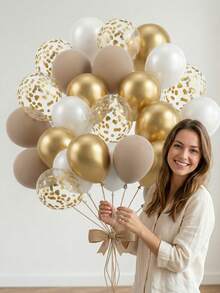 29PCS Champagne Gold Birthday Decoration,  Metal Confetti Balloons Party Set Round Helium Balloon, Romantic Luxury, Retirement Party Wedding Birthday Graduation Celebration Home Decoration Birthday And Themed Party Supplies - Champane Gold - 查看 2