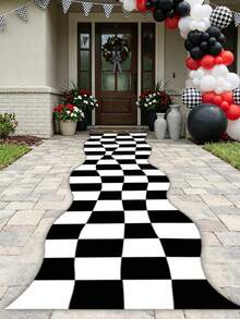 1pc 60*300cm Racing Theme Carpet, Black And White Checkered Racing Track Rug, Racing Theme Party Game Mat, Sports Theme Party Decor, Perfect For Racing Party Track Background, Car Enthusiasts And Go-Kart Events, Birthday Party Supplies, Home Decor, Racing Track Carpet, Living Room Bathroom Decorative Mat - Black and White Plaid - View 9