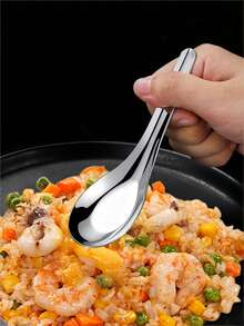 1pc Stainless Steel Thickened Spoon, New Chinese Style Deep Flat Spoon - View 3