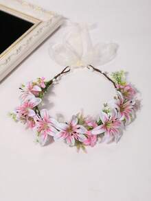 1件新娘花冠，手工花卉头饰，婚纱配饰，新娘写真装饰，优雅浪漫花环，花冠，头饰 - 58928粉色 - 查看 4
