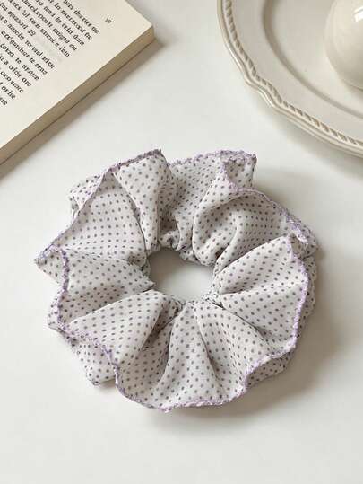 1pc Elegant Lavender Polka Dot Chiffon Scrunchie, Soft Waist Gentle Elegant Hair Tie For Women