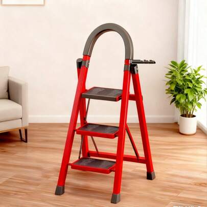 1 Heavy-Duty 3/4/5-Step Portable Folding Ladder, 500 Lbs Weight Capacity, Durable Plastic Folding Ladder With Non-Slip Steps, Lightweight And Portable, Suitable For Both Household And Industrial Use