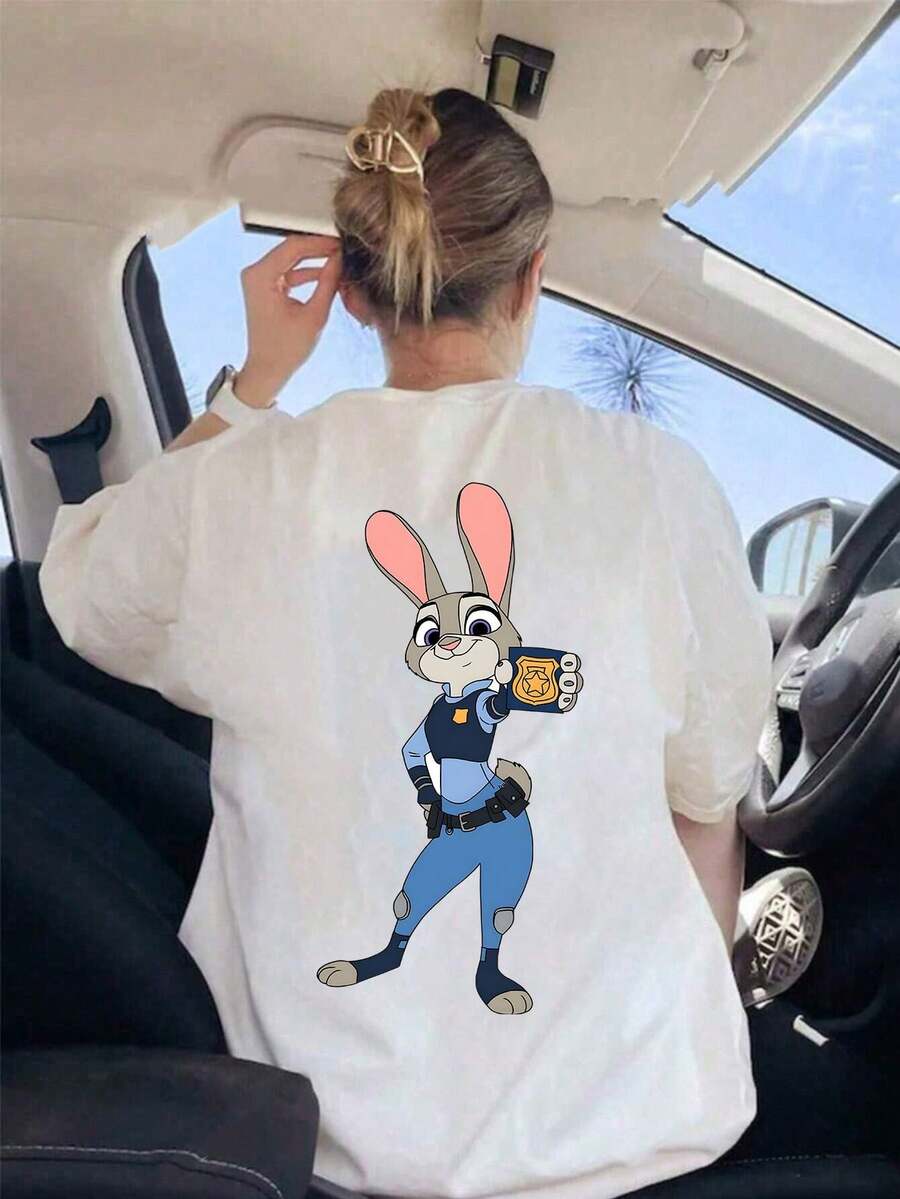 (Authorized By Disney) Disney Zootopia Judy Printed T-Shirt, Judy Style Printed Top And Judy Casual Short Sleeves, Suitable For Daily Wear, Shopping, Traveling, Gathering And Home Use. It Is Also Suitable As A Beautiful Gift. Every Woman Should Have One. - 白色 - 查看 1